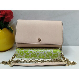 Tory Burch Light Pink Crossgrain Leather Chain Strap Small Crossbody Bag